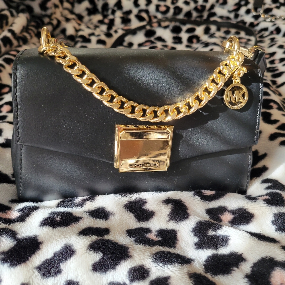 Michael Kors Black Mini Bag with Gold Chain